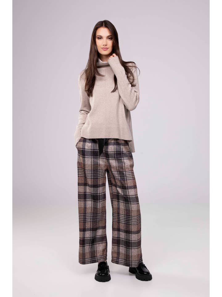 Taupe Stretch Woven Plaid Bottom for wholesale on Faire1