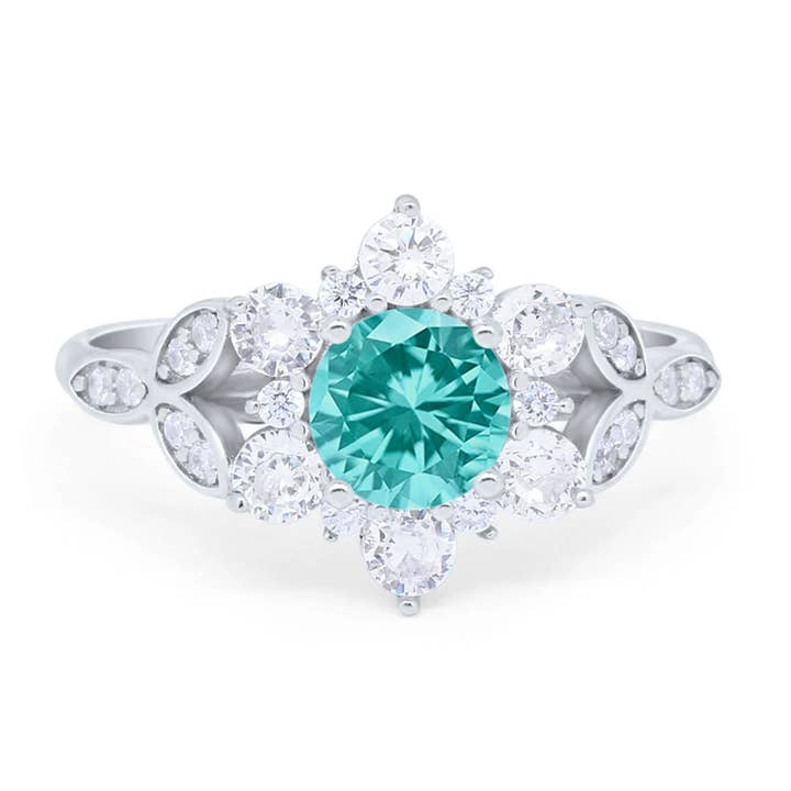 Anillo Redondo de Ramo Floral de Boda con Simulada Turmalina Paraiba CZ para venta al por mayor de Blue Apple Imports
