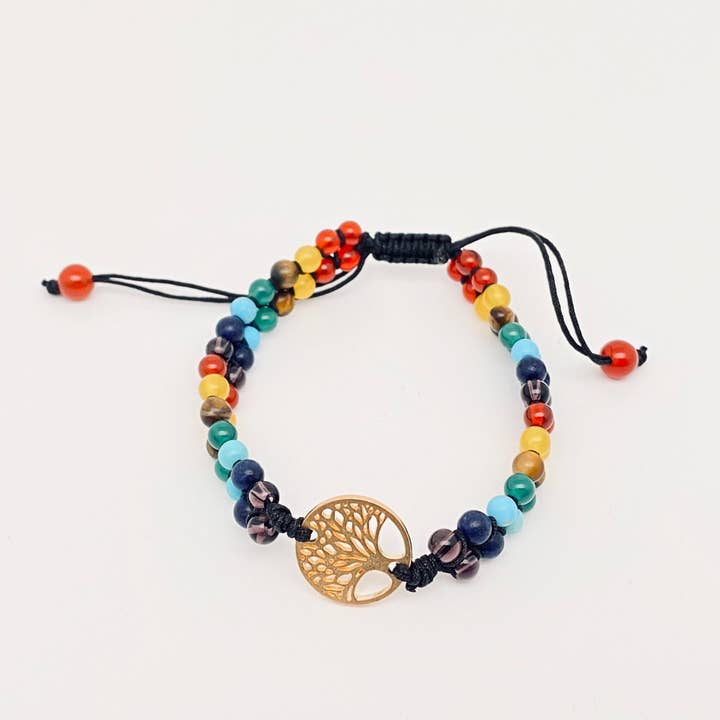 Mio Queena - Wholesale Charm/Dangle Bracelet - 4mm Natural Stone Woven Bracelet Tree of Life Pendant - CS14