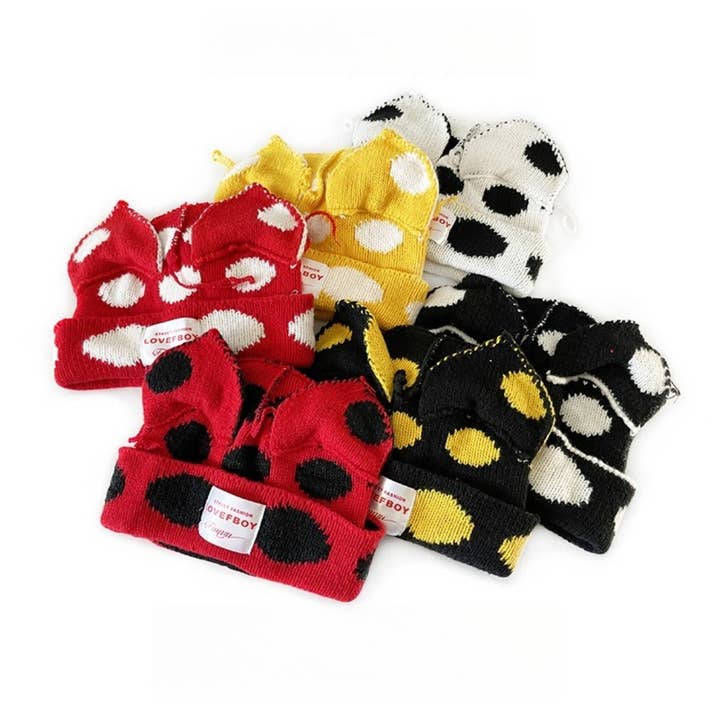 Funkyrel® Atzbranding Limited - Vente Bonnet – femme - Haila - Bonnet Tricoté à Oreilles de Chat à Pois8