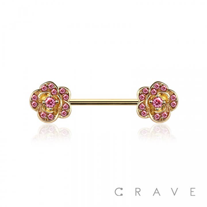 ROSE GEM 316L SURGICAL STEEL NIPPLE BAR RING for wholesale by CRAVE BODY JEWELRY