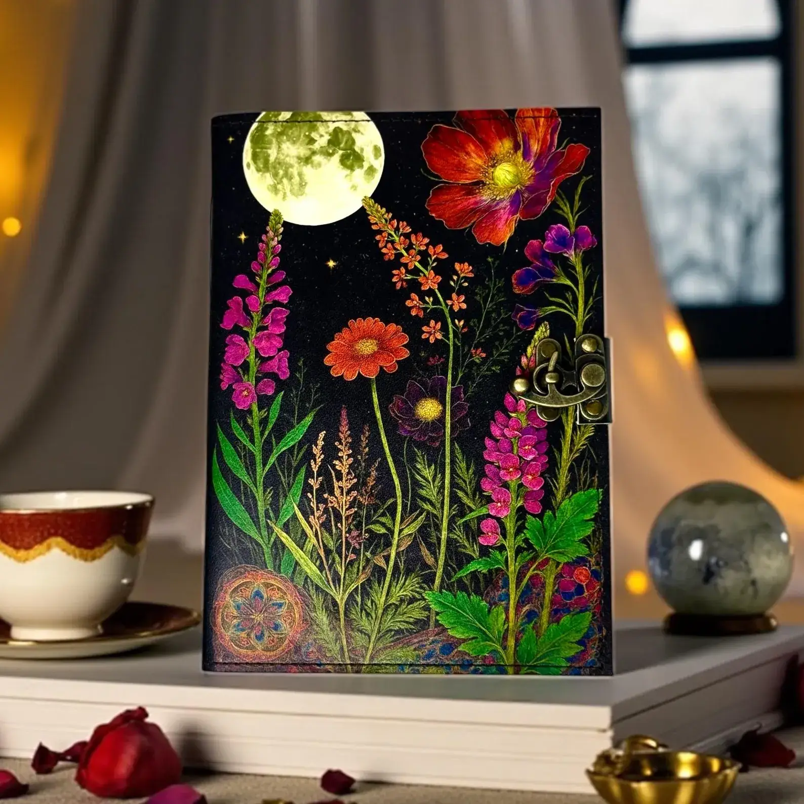 MNM HANDICRAFTS – Engroshandel Dagbog – Måneskin Blomstret Læderjournal Håndlavet Skyggernes Bog4