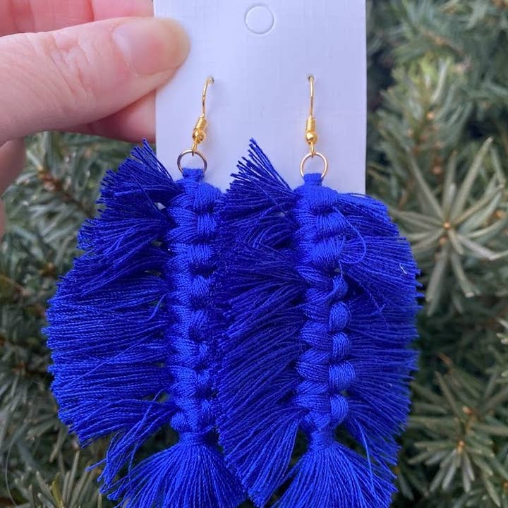 Baubles by B - Wholesale Dangle Earrings - Royal Blue Cobalt Macrame Leaf Earrings 0
