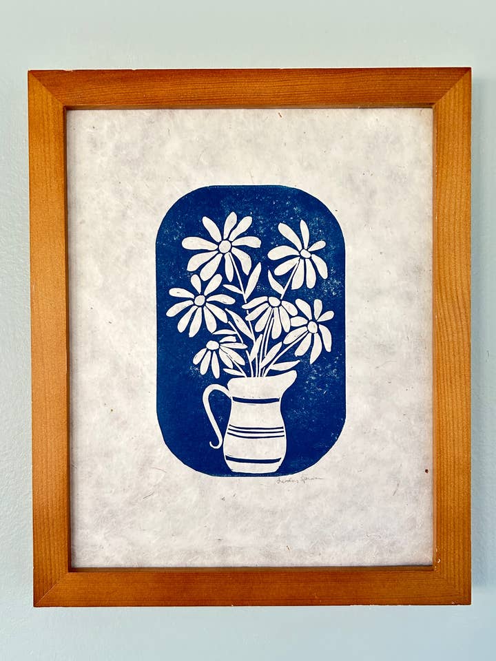 Originaler Linolschnittdruck von Wildblumen für den Großhandel von Field and Forest Design