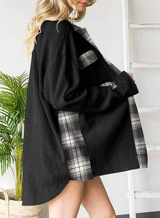 Queen Fashion – wholesale Jacket – Women's – sleeve top melliflo waffle knit plaid shacket23