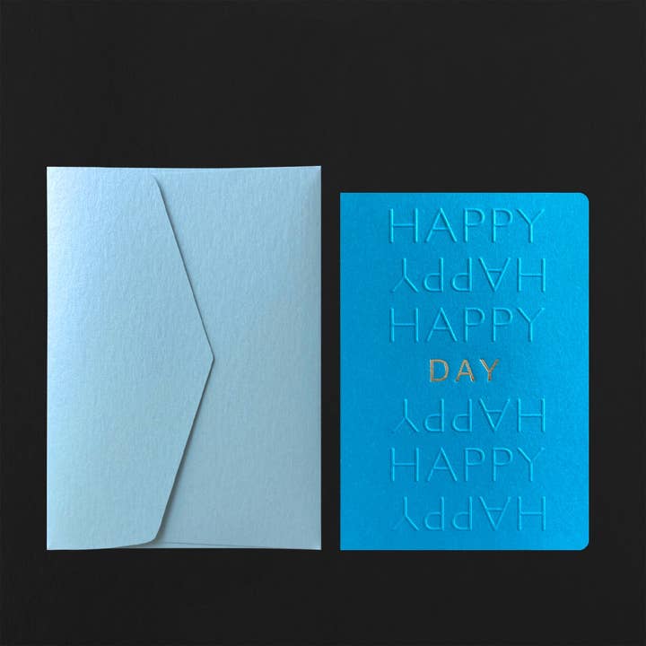 HAPPY HAPPY DAY postcard embossing gilding + env aqua for wholesale by le typographe