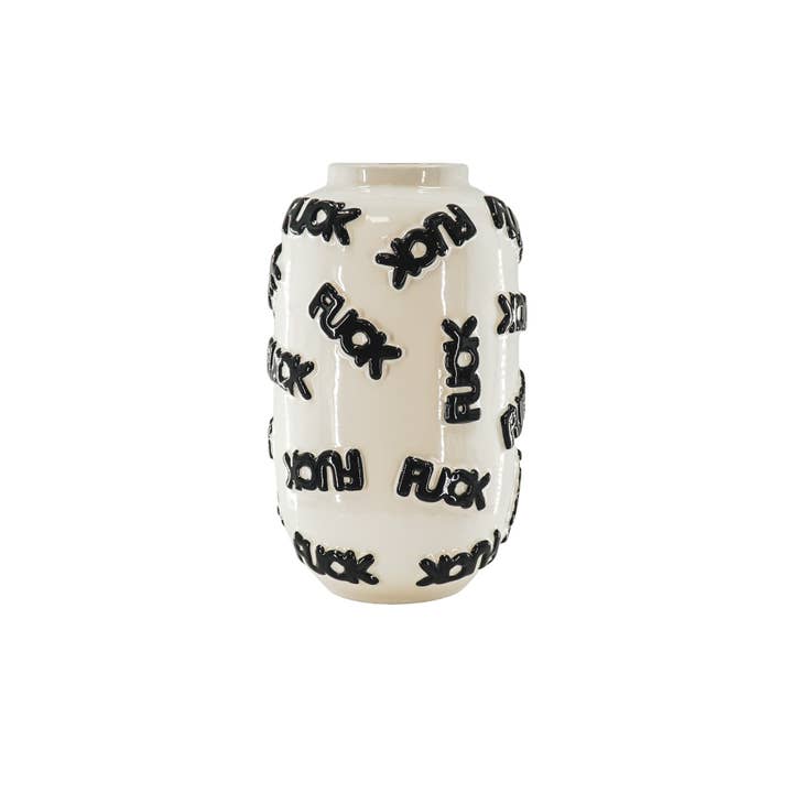 Housevitamin bv - Vendita all'ingrosso Vasi - Vaso di Fiori 'FUCK' - Ceramica - Bianco/Nero - 17x17x27cm