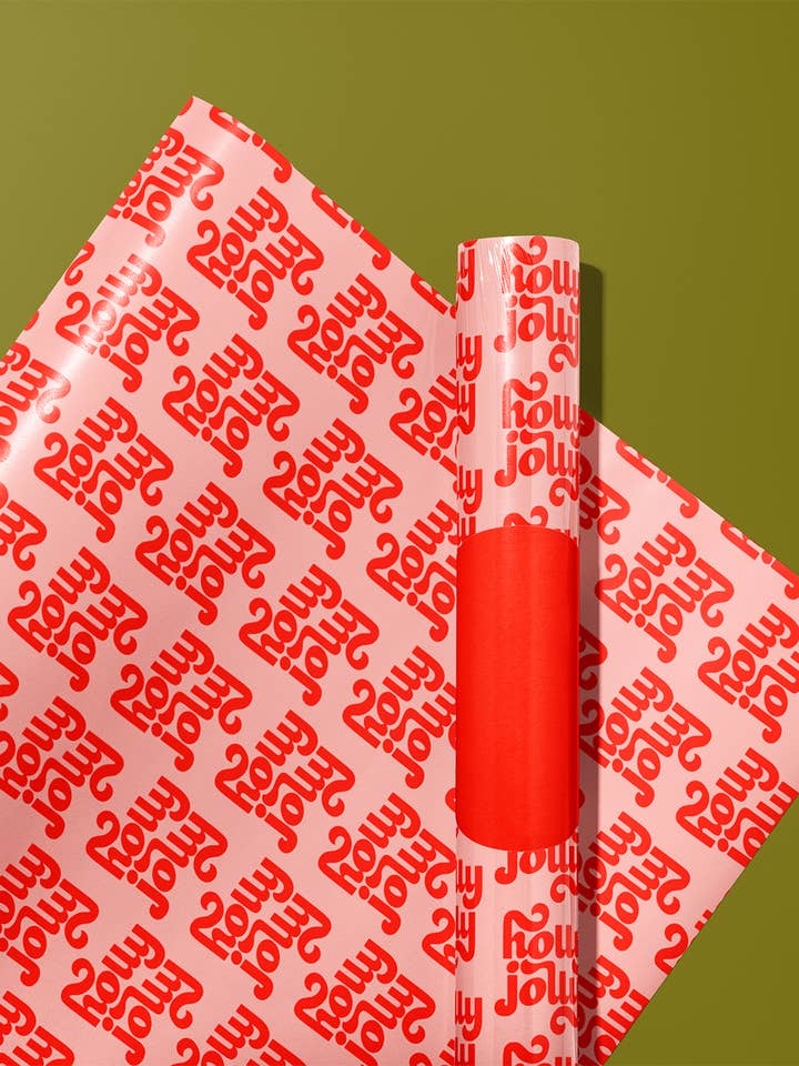 Holly Jolly Pink & Red Holiday Wrapping Paper for wholesale by Jessica Molina