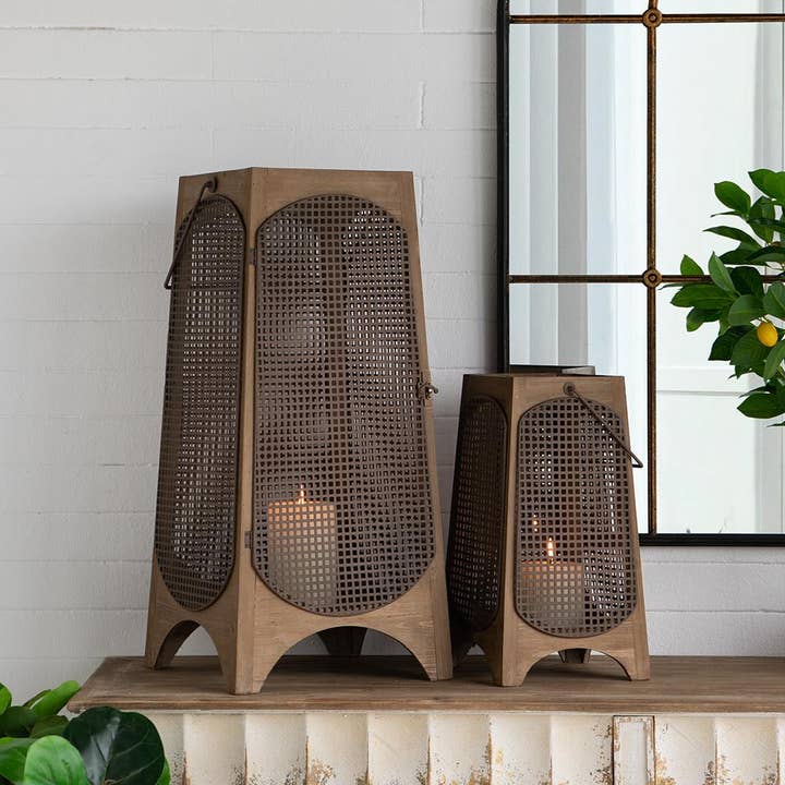 A&B Home Group Inc. - Wholesale Lantern - S/2 Weathered Brown Lanterns with Arched Legs 29.5"/17.5"1