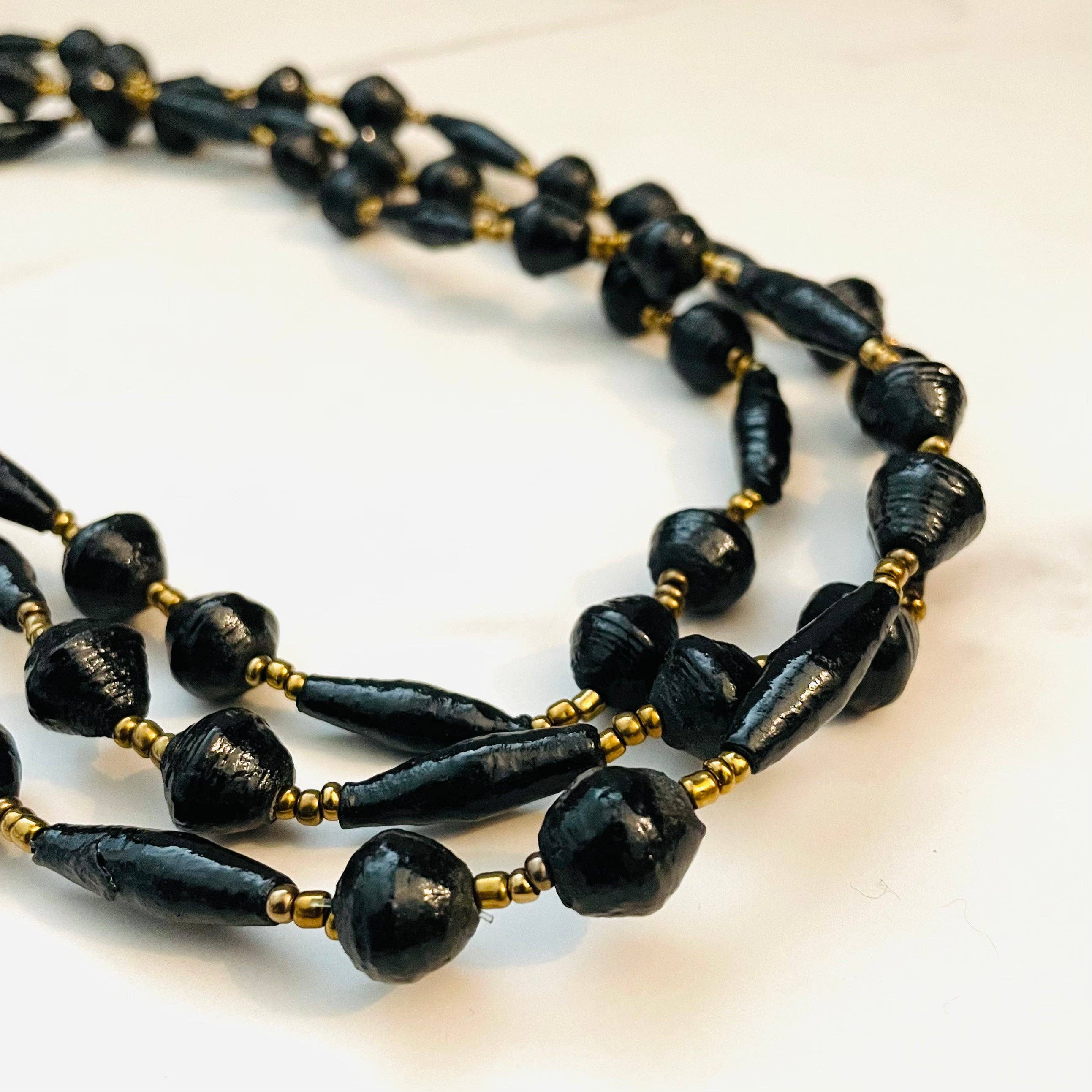 Beautifully Made Fair Trade - Wholesale Beaded/Pearl Necklace - Kenya | Paper Bead Necklace | Black3