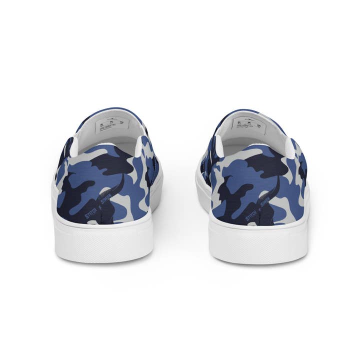 Stitch & Simon - Wholesale Slip-on trainers – Women′s - Women’s Blue Camo slip-on canvas shoes1