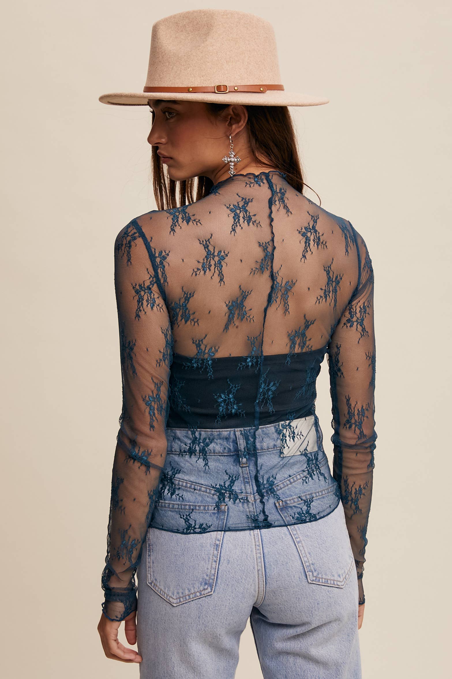 Listicle - Wholesale Blouse - Women's - Sheer Lace Long-Sleeve Top44