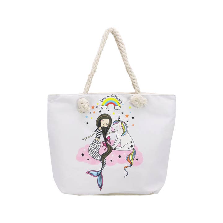 Cap Zone – wholesale Tote bag – Women's – Unicorn And Mermaid Zippered Canvas Tote Bag4