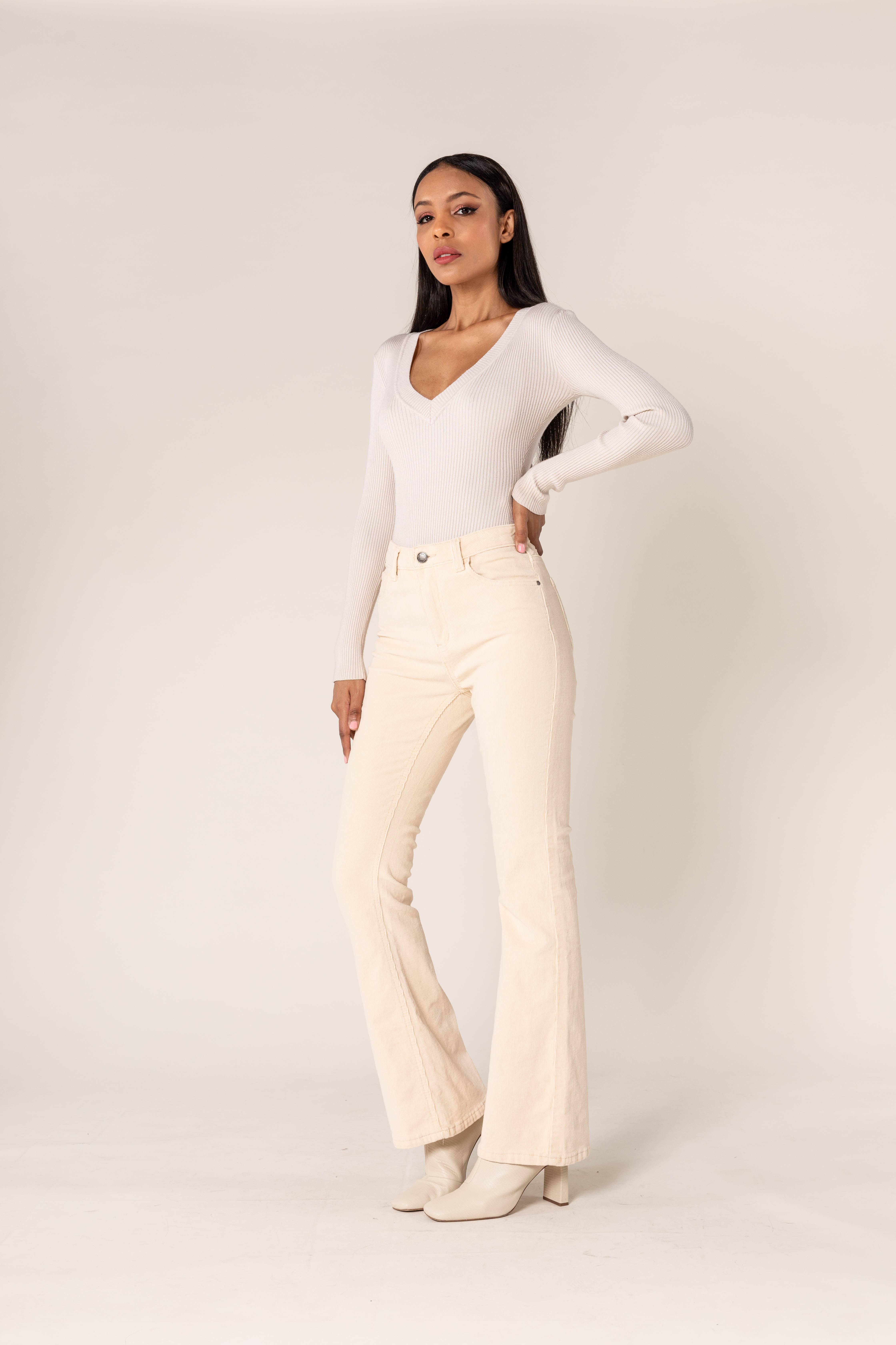 Nina Carter - Wholesale Pants - Women's - Bootcut High Waist Corduroy Back to School J22132