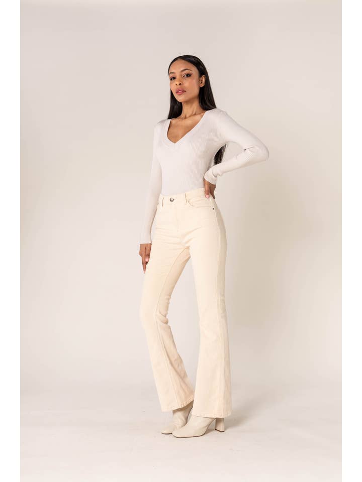 Nina Carter - Wholesale Pants - Women's - Bootcut High Waist Corduroy Back to School J22132