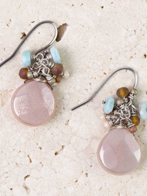 Namaste Larimar, Moonstone, Crystal Cluster Earrings for wholesale by Anne Vaughan Designs Jewelry