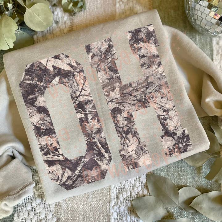 Trendy camo OH tee or sweatshirt for wholesale by Gunpowder and lace wholesale