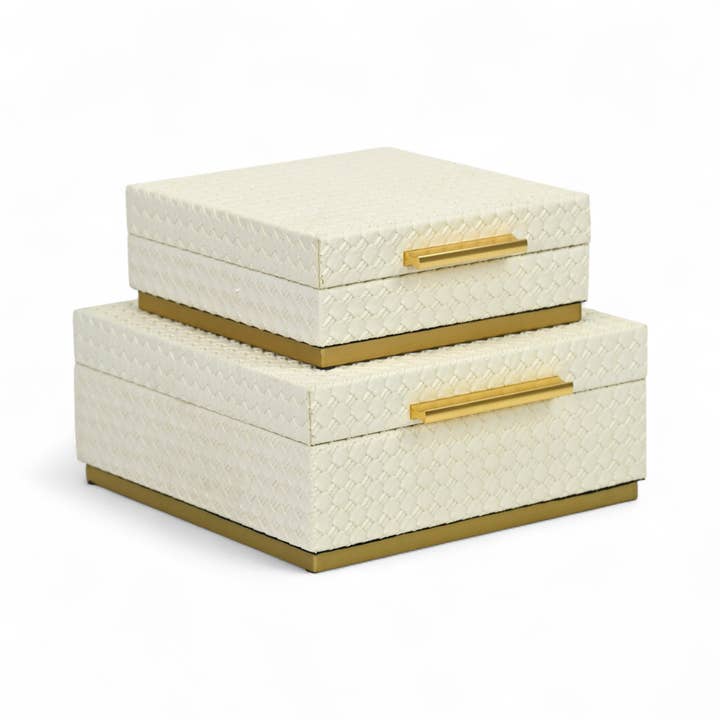 Cheungs Home Decor - Wholesale Decorative Box - Double Weave Pattern Square Box Set with Gold Hardware3