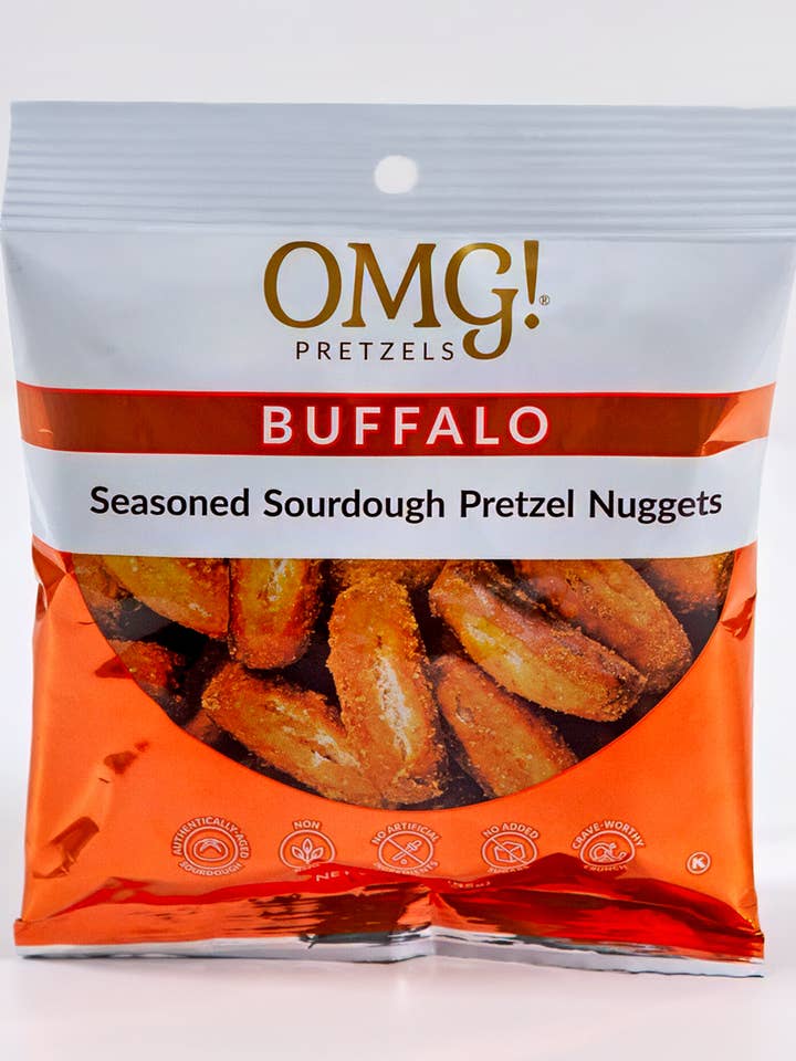 Buffalo Seasoned Pretzels 3 oz 8-caddy Master Pack for wholesale by OMG! Pretzels