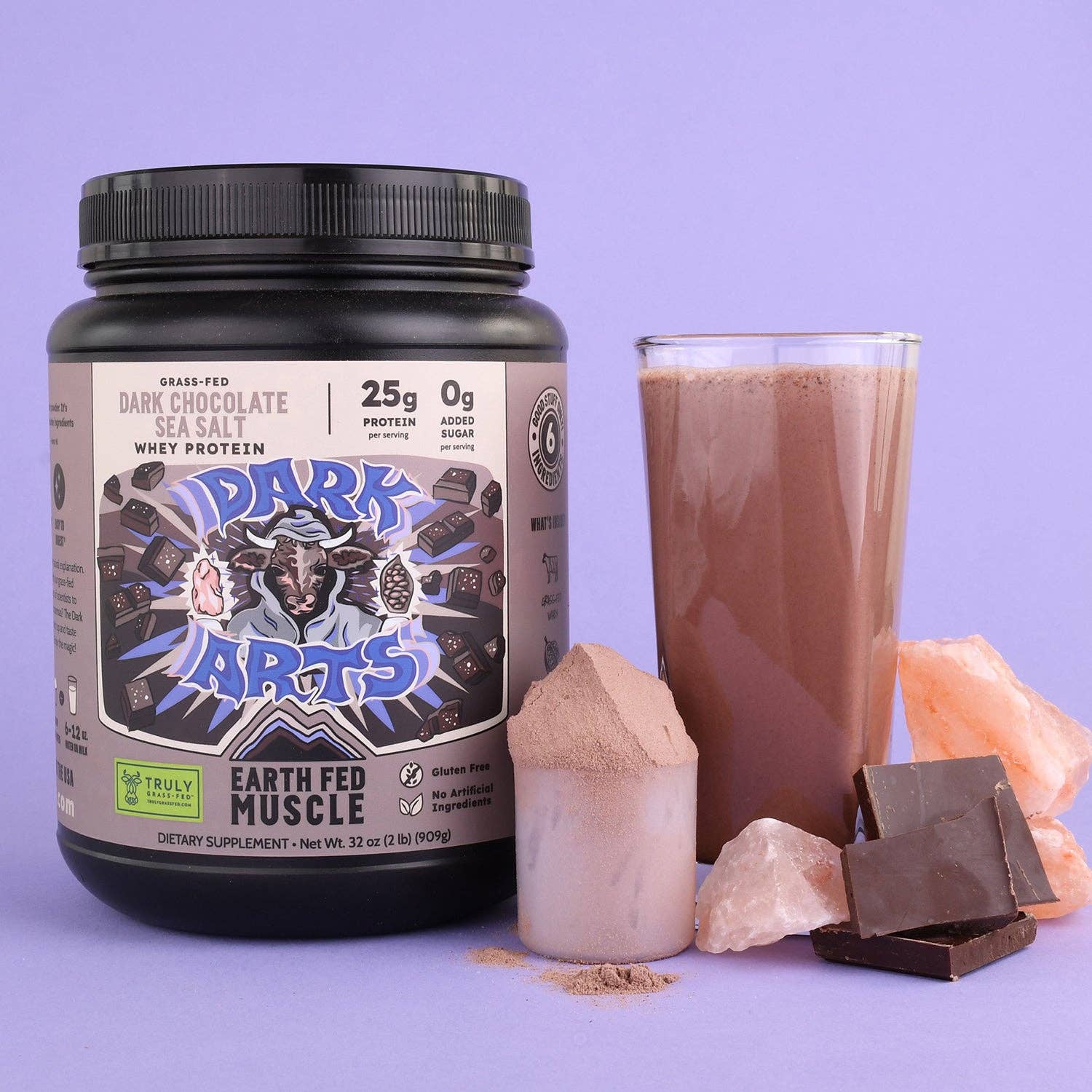Earth Fed Muscle - Wholesale Protein/Superfood Powder - Dark Arts Salted Chocolate Grass-Fed Whey Protein1