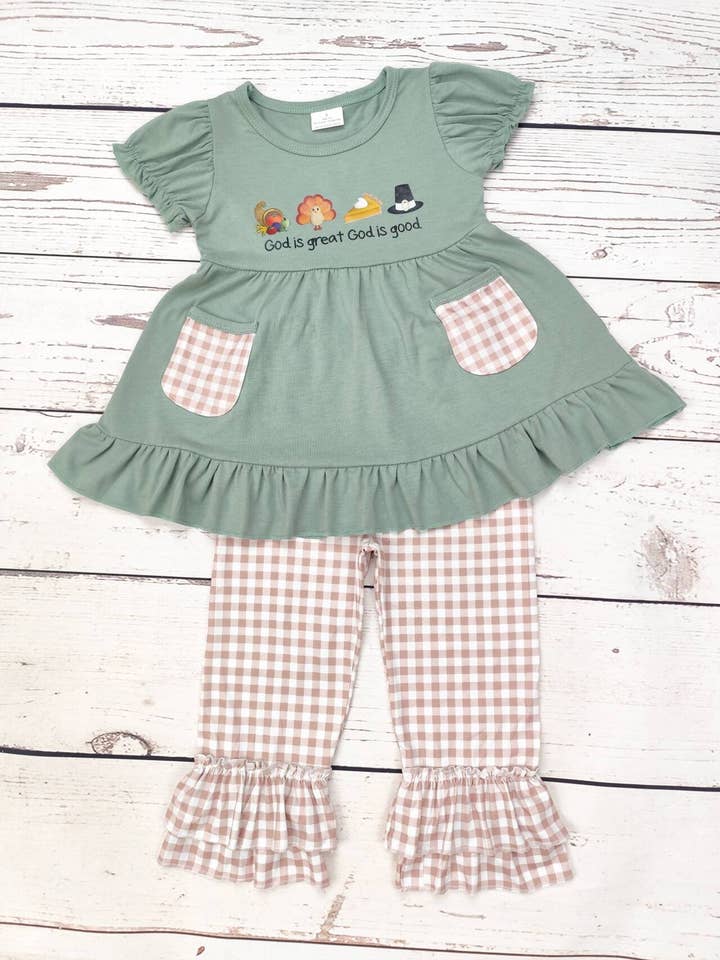 sassy kids palace - Wholesale Top & Pant Set - Kids - Girls Turkey Top With Checkered Pants Two Pieces Set0
