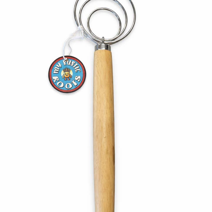 13" Danish Dough Whisk with Wood Handle - Double Loop for wholesale by My Rustic Roots