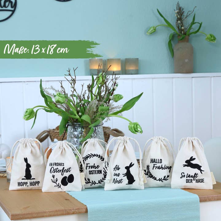 Sacchetti pasquali in lino - 6 pezzi - coniglietti - set 3 per la vendita all'ingrosso da parte di Papierdrachen