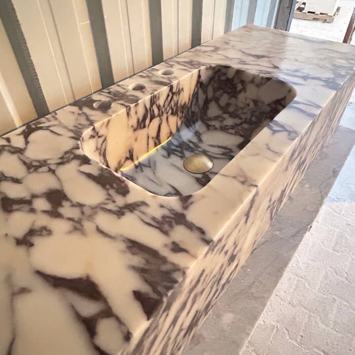 Arbon Marble – wholesale Tillbehörsset till badrum – Calacatta Viola Höger Hörn Handfat, Väggmonterat Handfat, Bondgårdshandfat, Marmortvättställ, Antik Marmor Flytande Kommod För Badrum
