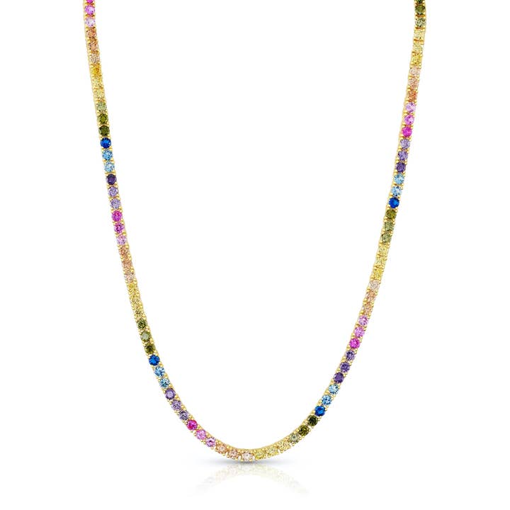RAINBOW TENNIS NECKLACE, GOLD BR for wholesale by JEN HANSEN