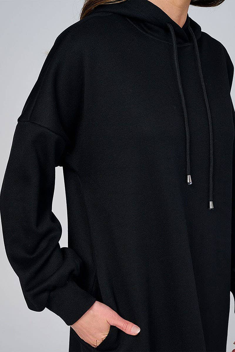 ROUSSEAU - Wholesale Dress - Women's - SOLID LONG SLEEVE HOODED POCKET FRONT MAXI DRESS5