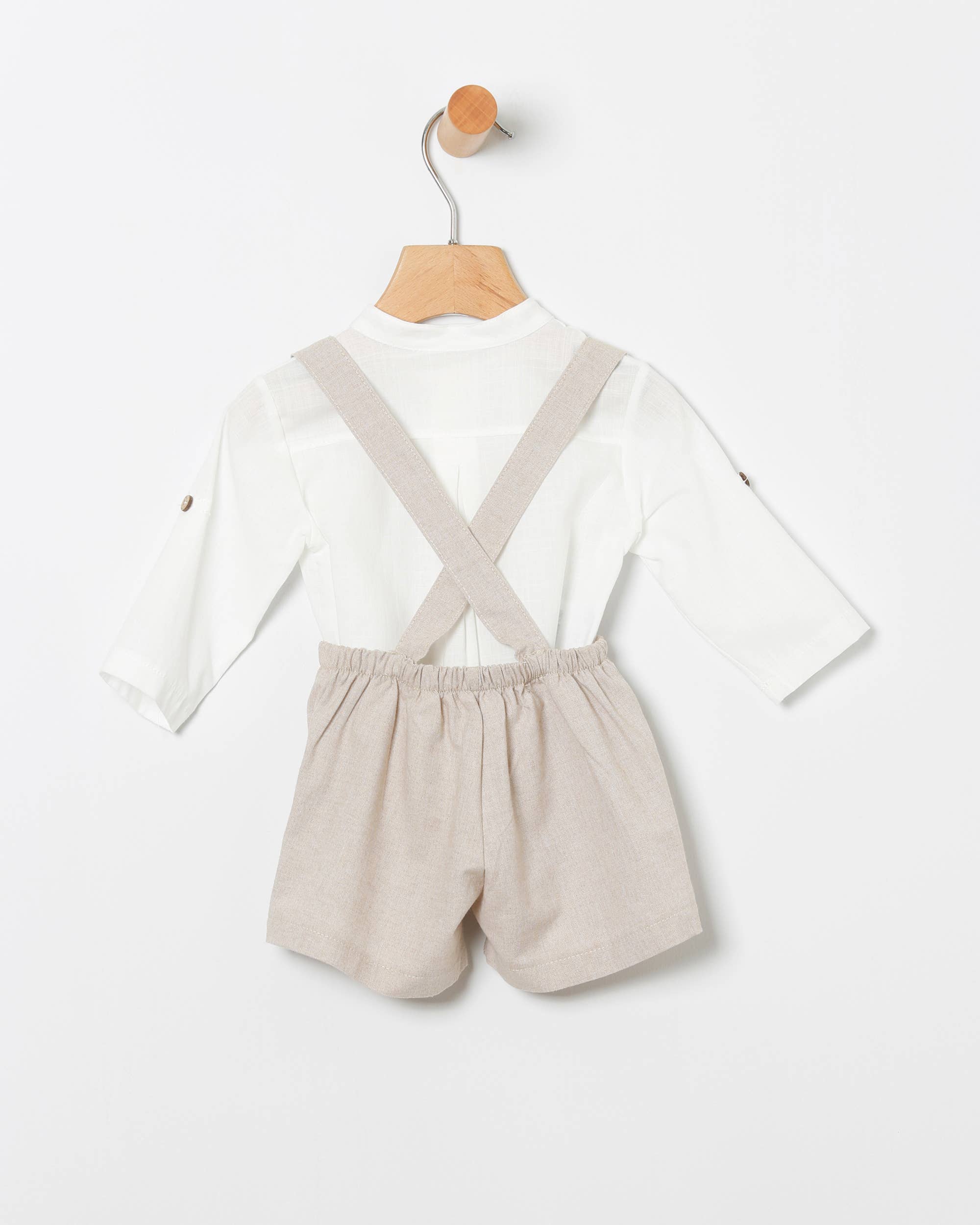 COCO ACQUA - Wholesale Clothing Set - Baby - Baby Boy Set Adjustable Shirt And Toasted Linen Overalls1