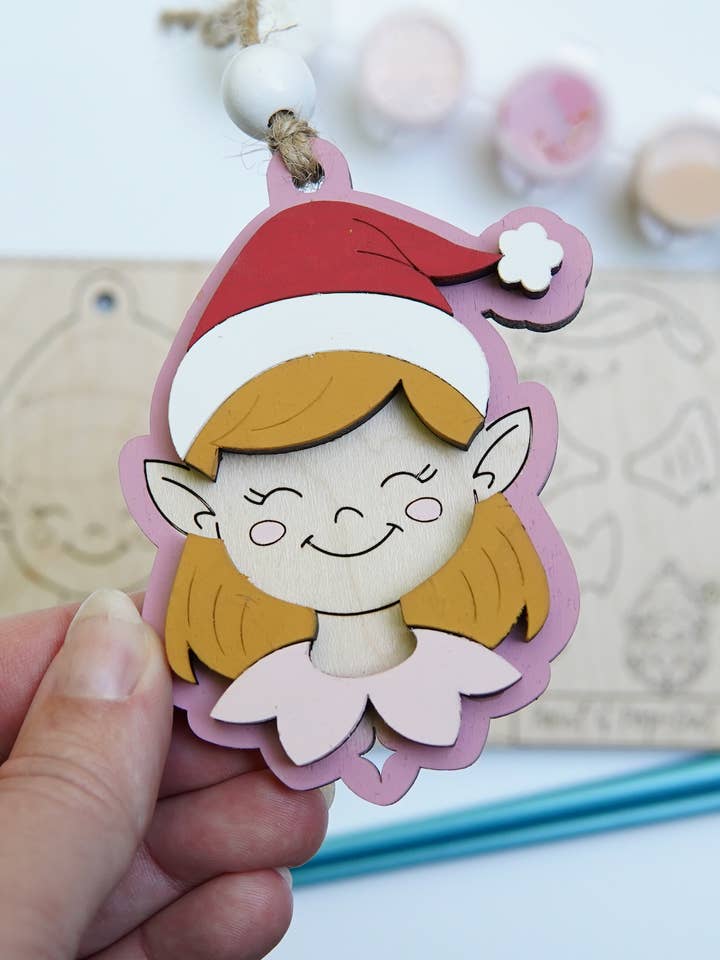 Girl Elf Ornament DIY Paint Kit | Christmas | Activity for wholesale by Retro Ranch Creations Wholesale