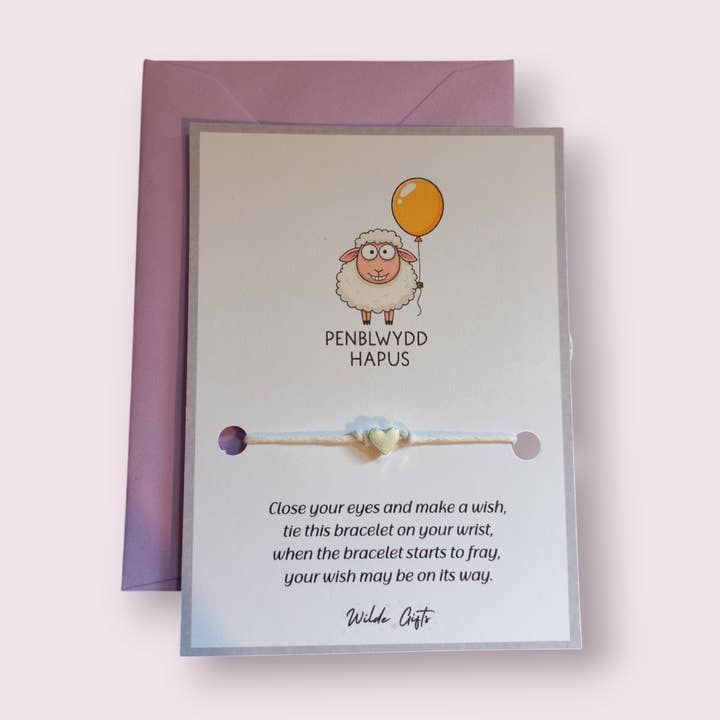 Welsh Happy birthday Sheep wish bracelet for wholesale by Wilde Gifts UK