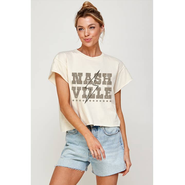 NASHVILLE VINTAGE GRAFISK AFGRØDE TOP for engroshandel hos Illustrated Society