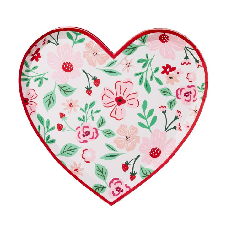 Bonjour Fête - Wholesale Disposable Plate - PINK & RED FLORAL HEART PLATES