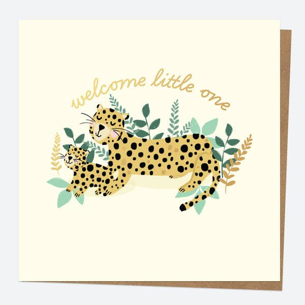 Luxury Foil New Baby Card - Leopard - Welcome Little One for wholesale by Dotty About Paper