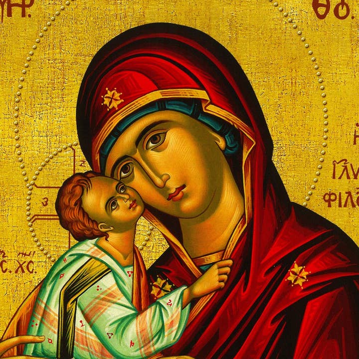 Icona della Vergine Maria Panagia Glykophilousa, icona greco-ortodossa fatta a mano, Madre di Dio, arte bizantina, targa in legno da appendere alla parete Theotokos per la vendita all'ingrosso da parte di TheHolyArt