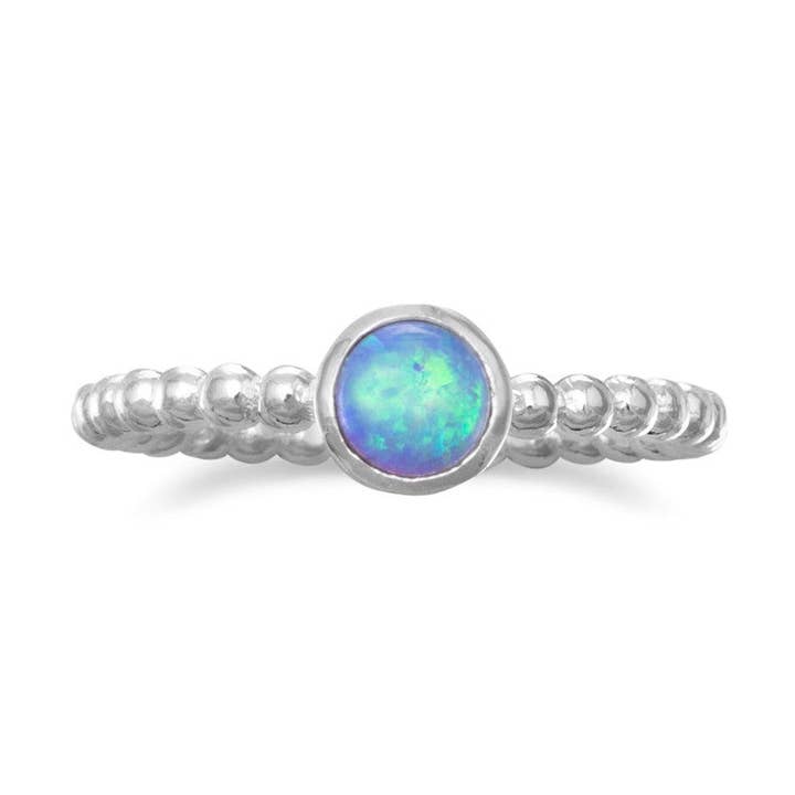 Silver Stars Collection - Wholesale Single Stone/Solitaire Ring - Round Synthetic Opal Ring0