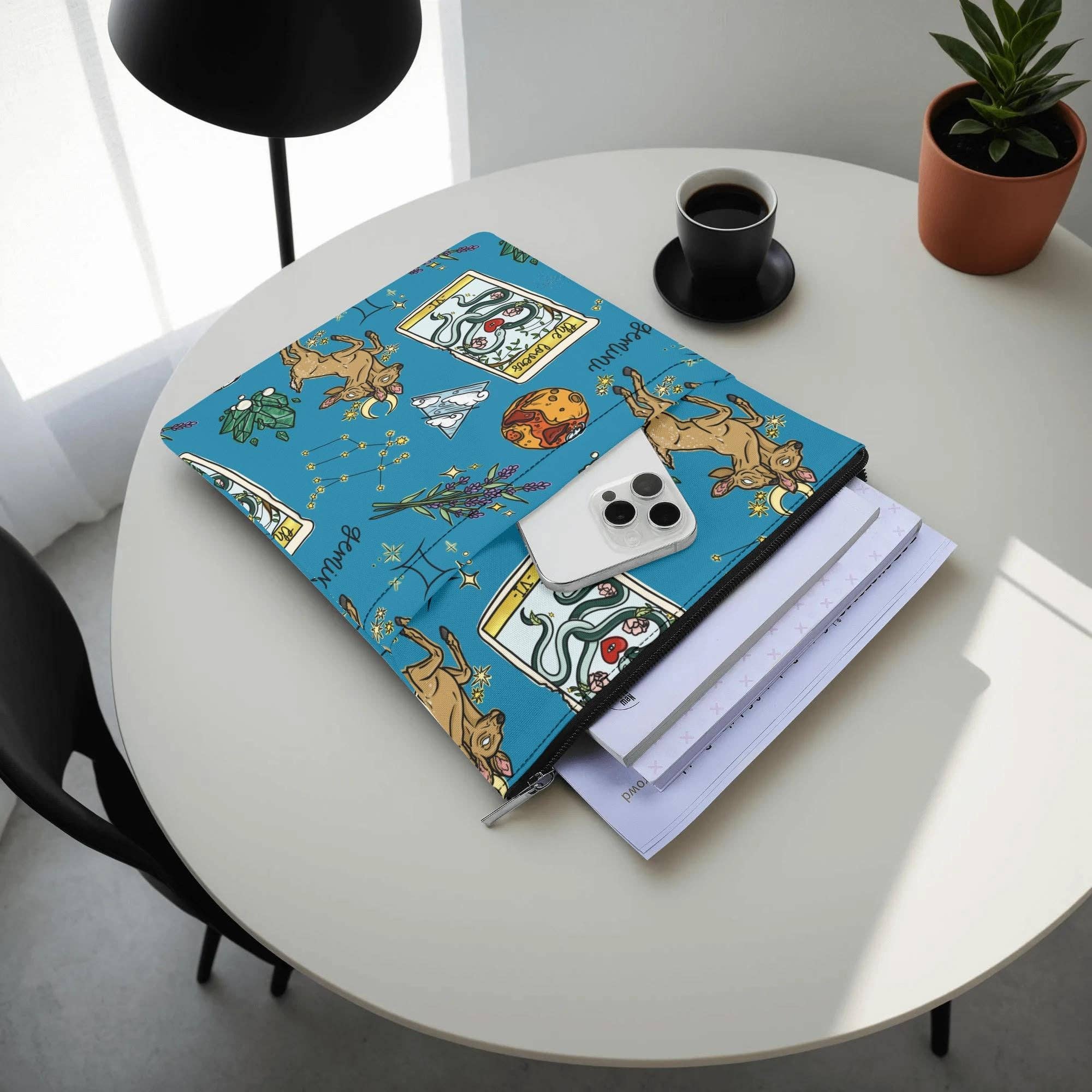 OhhhSoPeachy – Großhandel Buchumschlag – Gemini nahtloses Muster bedruckter Stoff benutzerdefinierter Buchumschlag Buchschutzhülle mit Reißverschluss und Fronttasche1