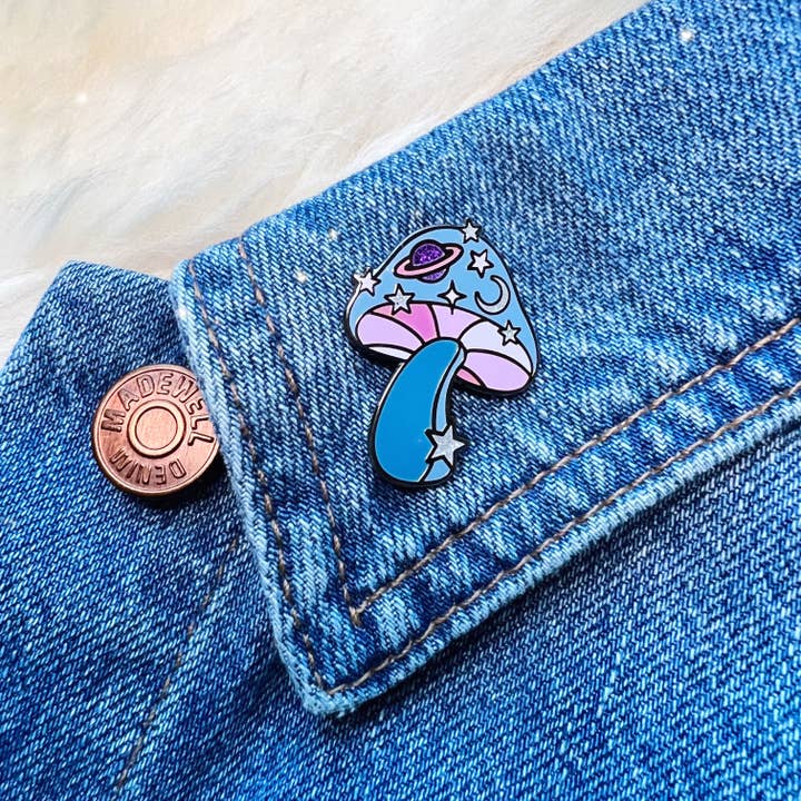 Cosmic Mushroom Enamel Pin for wholesale by Wildflower + Co.