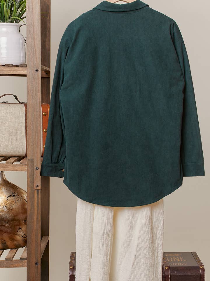 Dark Green Red Reversible Corduroy and Plaid Button Down Shirt for wholesale on Faire1