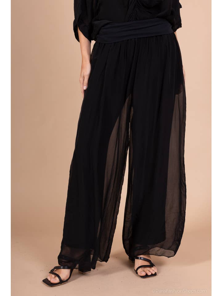 Shyloh - Wholesale Pants - Women's - High-waisted wide fluid pants with long hem 205376