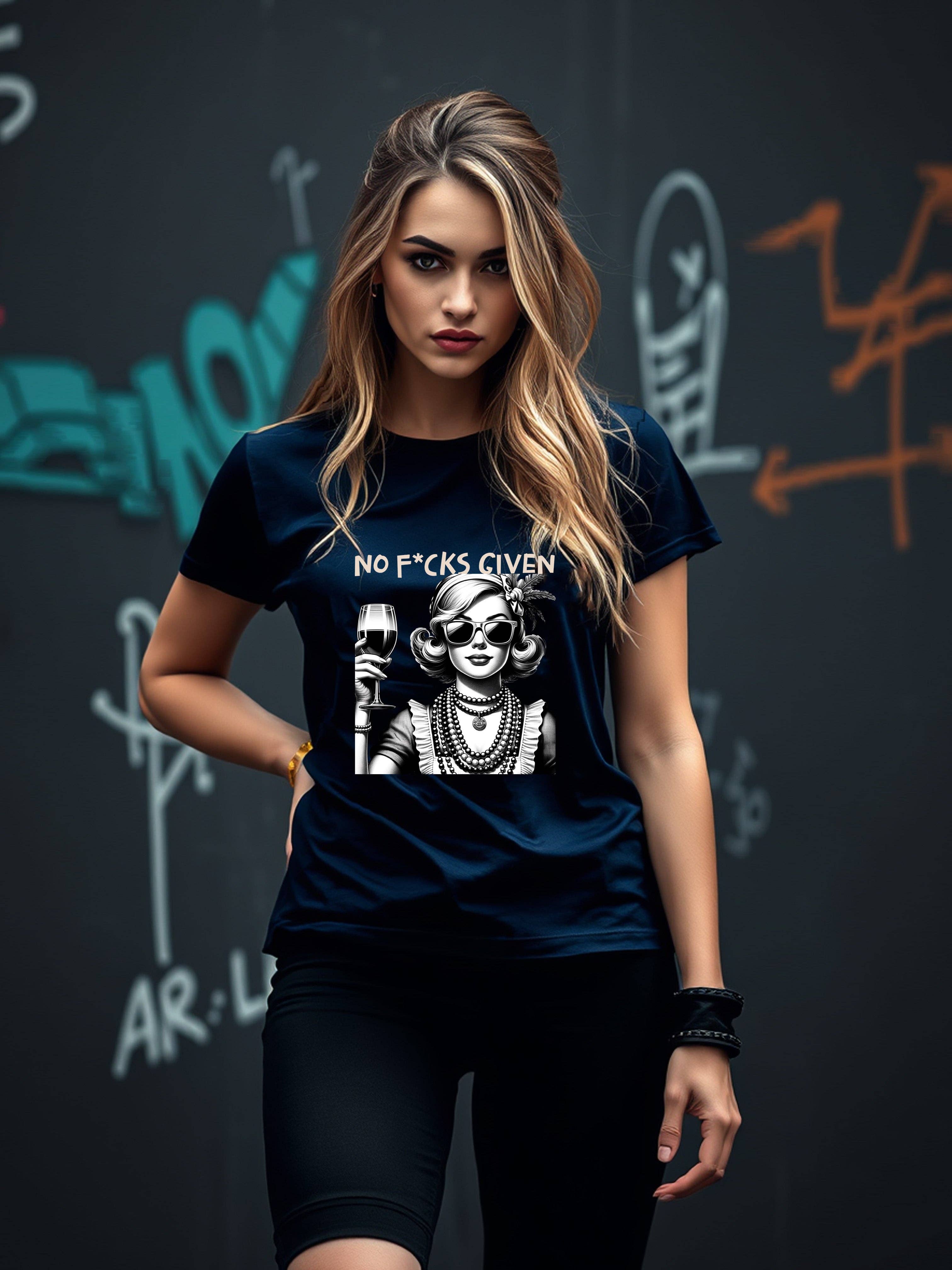 Cherry Chic Designs - Vendita all'ingrosso Maglietta serigrafata - Donna - Maglietta "Zero Fucks Given" Sarcastica Divertente Unisex Vestibilità Comoda - Blu Navy0