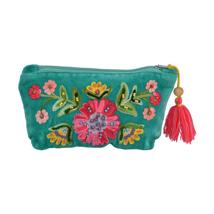 3MXPC072_EMPK - ALLURE POUCH BEADED FLORAL POUCH 7x4" for wholesale by Karma Living