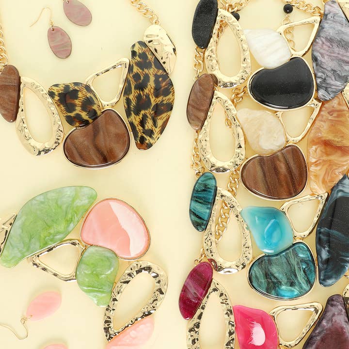 Amorphous Marbled Stone Necklace Set for wholesale by SP Sophia Collection