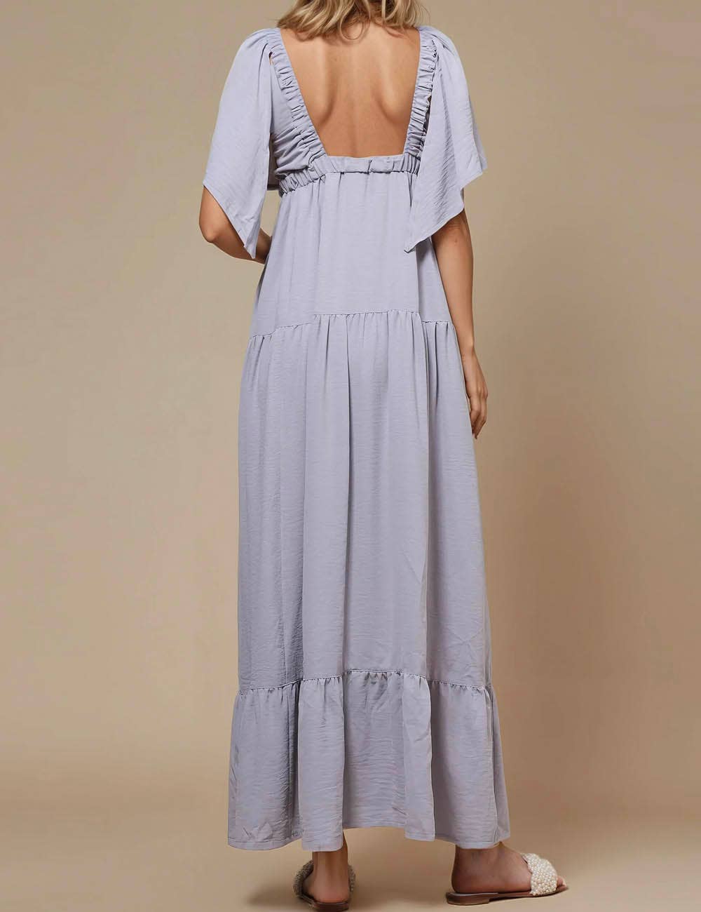 Sweetkama - Vente Robe – femme - Robe maxi unie décolleté en V et dos nu SKD15325