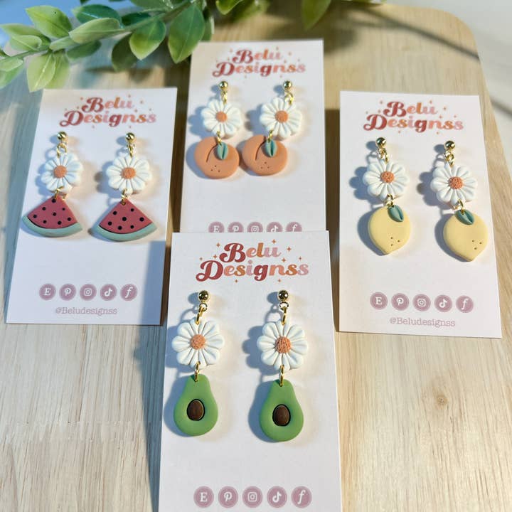 Belu Designss - Wholesale Dangle Earrings - Little fruits with flowers polymer clay earrings 3