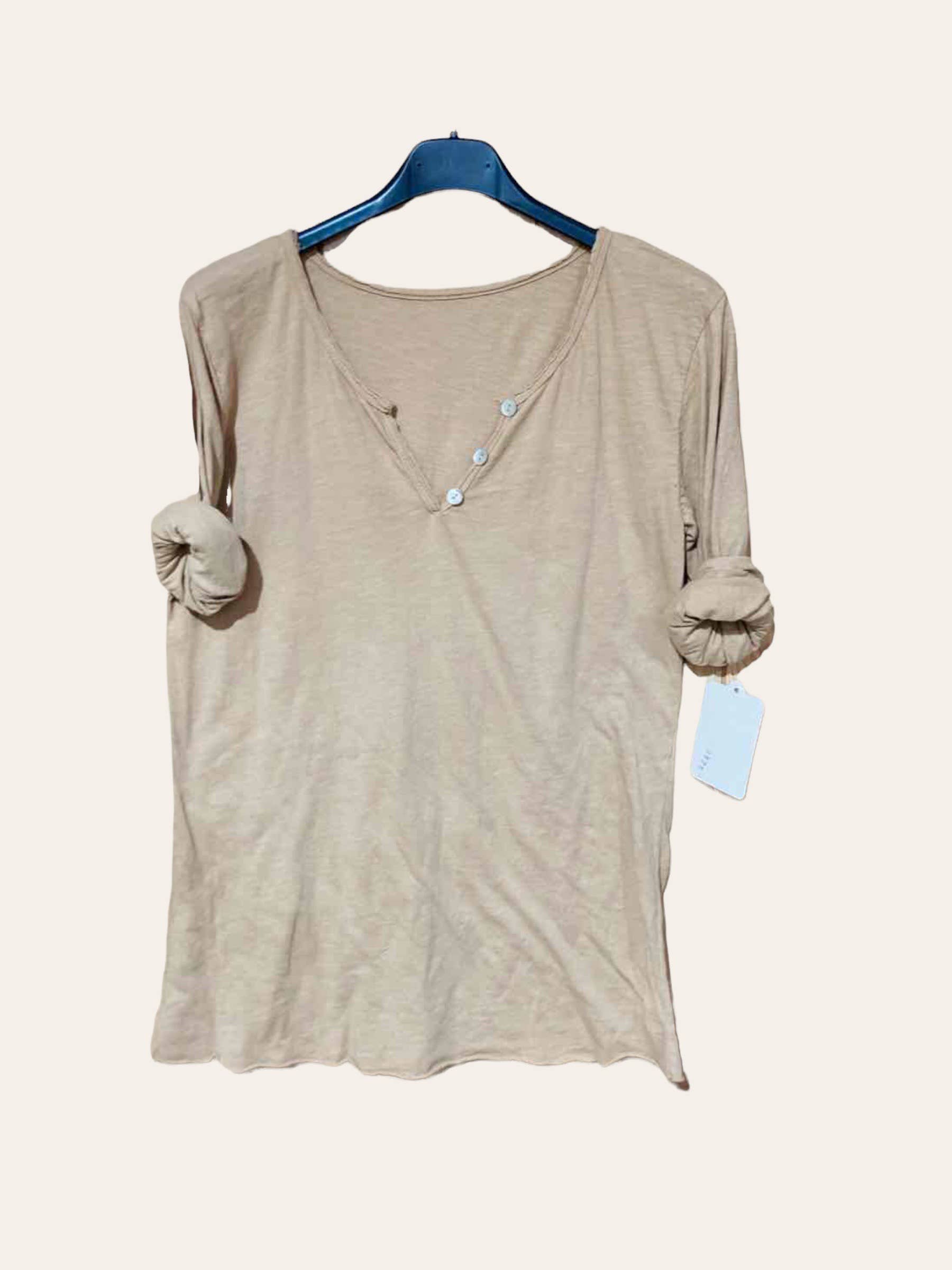 Moonsun - Wholesale T-Shirt - Women's - Plain long sleeve cotton T-shirt with Tunisian collar #30383