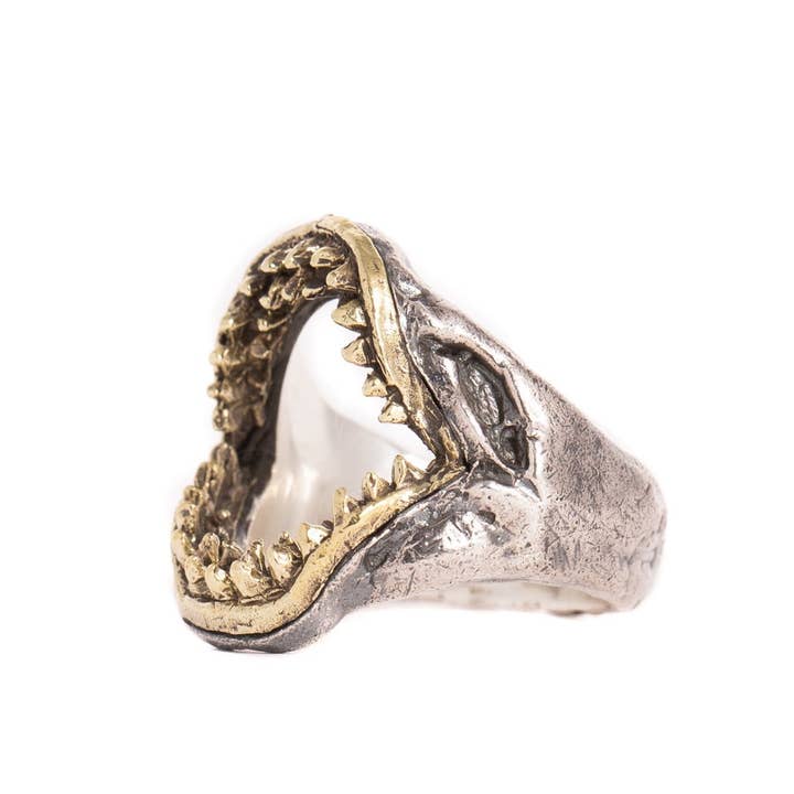 JewelryLab - Vente Bague de cocktail/de cérémonie - Bague à mâchoire de requin en argent sterling 925 avec laiton1
