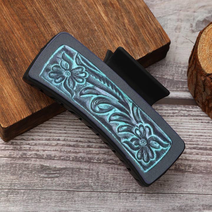 ACCITY - Wholesale Hair Clip - Women's - DENIM PATTERN LEATHER WESTERN HAIR CLAW CLIPS_CWASC1620